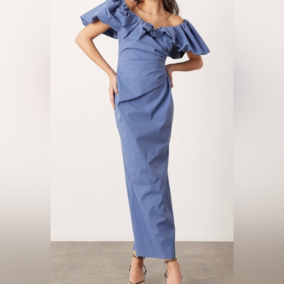 ASOS Dresses & Skirts - ASOS edition off the shoulder rushed puff sleeve maxi